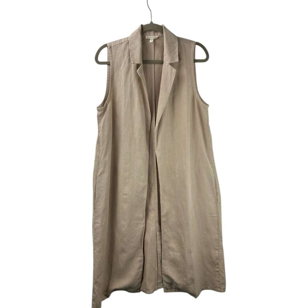Eileen Fisher Women's Small/Petite Tencel & Linen Blend Beige Long Vest